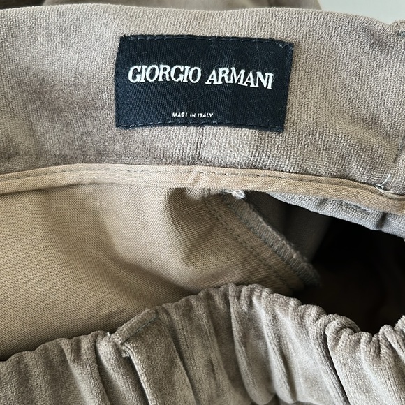 Giorgio Armani Flat Front Velvet Trousers Slant Welt Pocket Elastic Waist - Picture 7 of 9